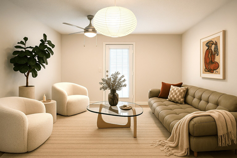 Floor plan for 2 beds, 2 baths, 965 sqft
